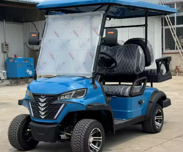 Blue 4-seater golf cart Alberta Trail Force